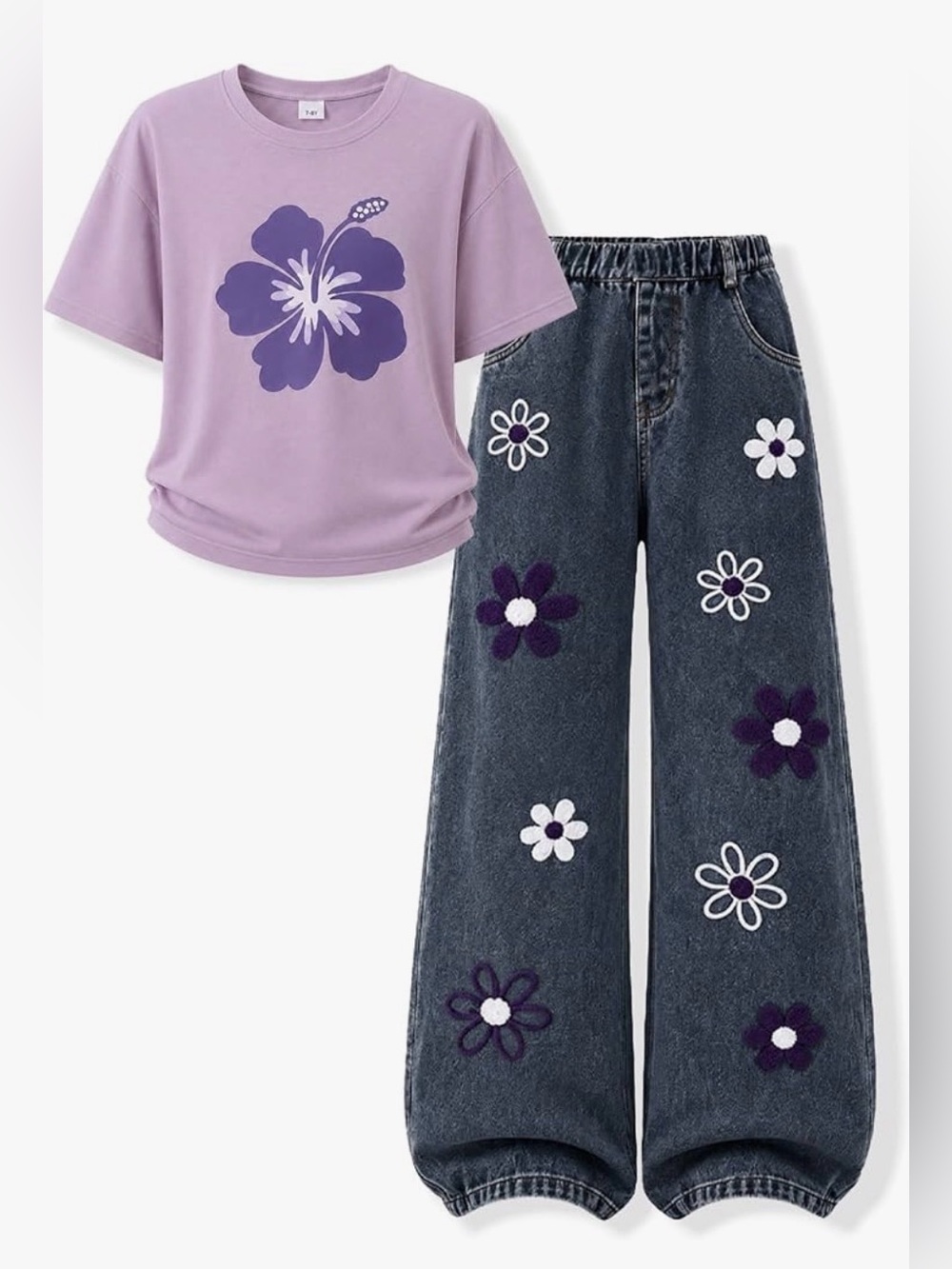 Girls 2 Piece purple Flower Outfit: 9-10 Yrs.
